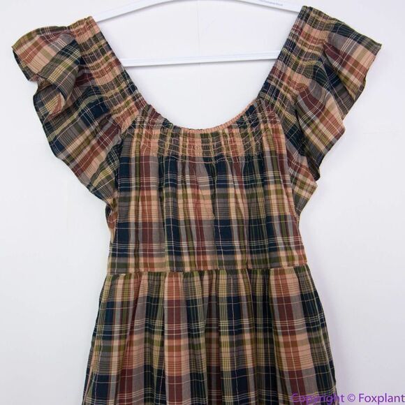 NEW Madewell Flutter-Sleeve Tiered‎ Midi Dress in Plaid, M - Picture 8 of 16
